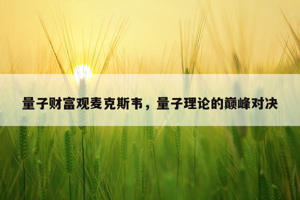 量子财富观麦克斯韦，量子理论的巅峰对决