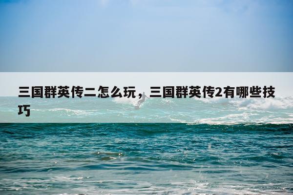 三国群英传二怎么玩，三国群英传2有哪些技巧