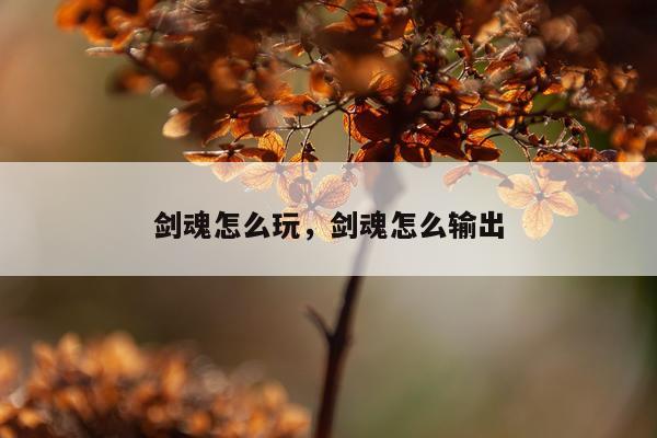 剑魂怎么玩，剑魂怎么输出