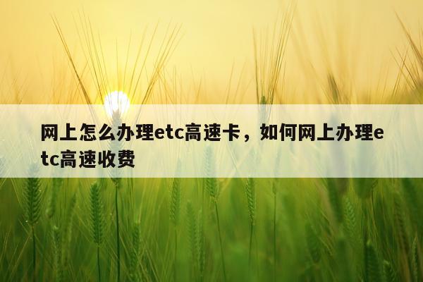 网上怎么办理etc高速卡，如何网上办理etc高速收费